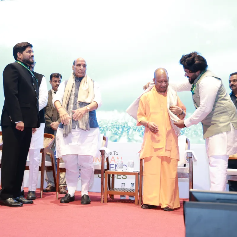 Centurion Foundation Chairman Hemant Dixit honours Hon’ble Chief Minister Yogi Adityanath with a shawl at the Times Samman 2026.